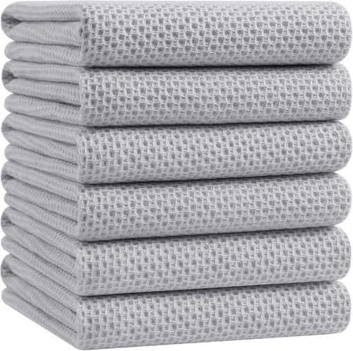 Miniatura 208 de Homaxy Paños de cocina de 100% algodón con tejido de gofre, ultra suaves, absorbentes, de secado rápido, 12 x 12 pulgadas, paquete de 6, amarillo