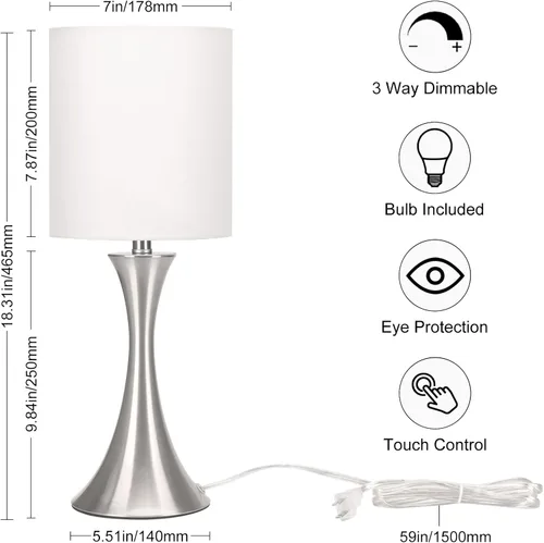 Miniatura 2 de Lámpara de mesa con control táctil, lámpara de cabecera regulable de 3 vías para sala de estar, lámpara de mesa de noche moderna para dormitorio