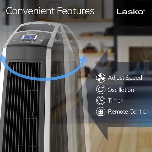 Miniatura 4 de Lasko U35115 - Ventilador de torre oscilante de alta velocidad para habitación, garaje, sótano y gimnasio con control remoto, temporizador, 3