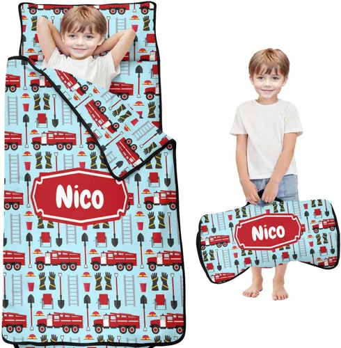 Miniatura 8 de Juego de alfombrillas personalizadas para siesta de autos de dibujos animados con nombre, saco de dormir para niños, colchón de cama para niños