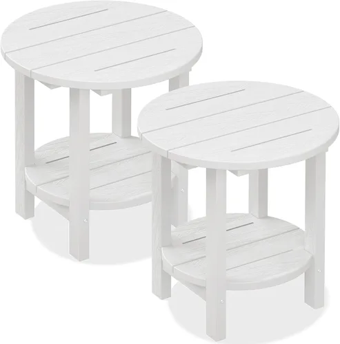 Miniatura 20 de SERWALL Outdoor Round Umbrella Side Table, 3-in-1 Ice Bucket & Side Table & Storage Box, Multi-Functional Use for Porch/Patio/Poolside, Beige
