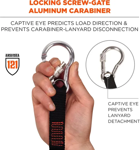 Miniatura 5 de Ergodyne Squids 3105 - Cordón para herramientas con mosquetón de bloqueo de tornillo de aluminio, capacidad de peso de la herramienta de 15 libras