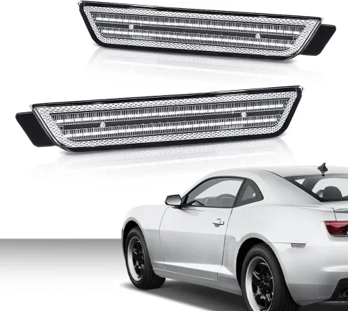 Miniatura 2 de CHEDA Par de luces LED de marcador lateral delantero y trasero compatible con Chevy Camaro LS, LT, SS, Z/28, ZL1, lente transparente 2010-2015