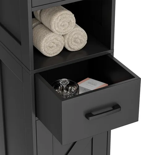 Miniatura 6 de HOMHEDY - Armario alto de 67 pulgadas con 2 puertas tipo granero, 1 cajón, estantes ajustables, unidad estrecha para baño, sala de estar, entrada
