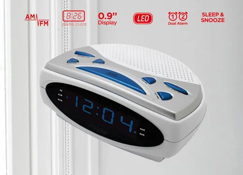 Miniatura 3 de HANNLOMAX Radio despertador HX-137CR, radio PLL AM/FM, alarma dual, pantalla LED de 0.9", solo operación de CA. (LED blanco-azul)