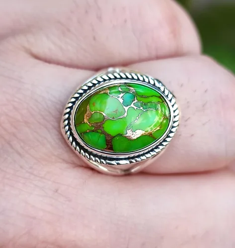 Miniatura 6 de Navya Craft Green Copper Turquoise Ring, 925 Sterling Silver Statement Promise Ring for Women, Natural Turquoise Oval Gemstone Handmade Boho