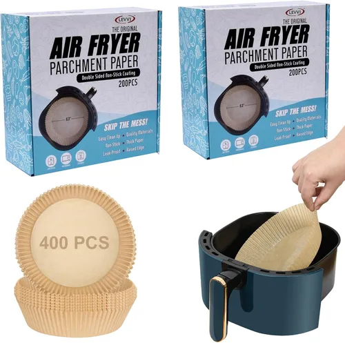 Miniatura 9 de Forro de papel desechable para freidora de aire, 200 unidades, antiadherente, impermeable, papel pergamino natural de grado alimenticio
