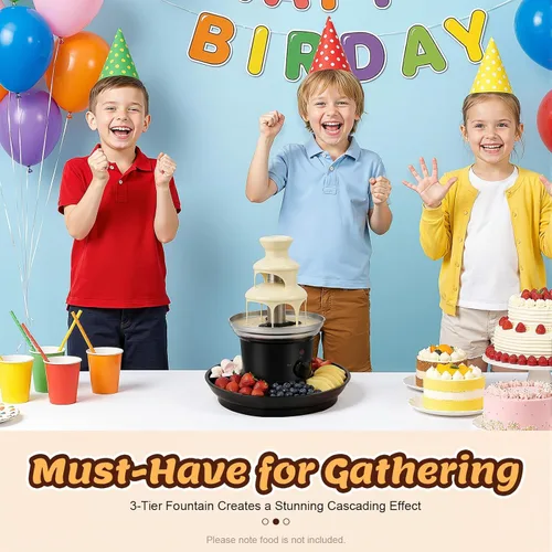 Miniatura 9 de Fuente de chocolate, fuente de fiesta de acero inoxidable de 3 niveles con bandeja de alimentos y tenedor, máquina eléctrica de fuente de fondue