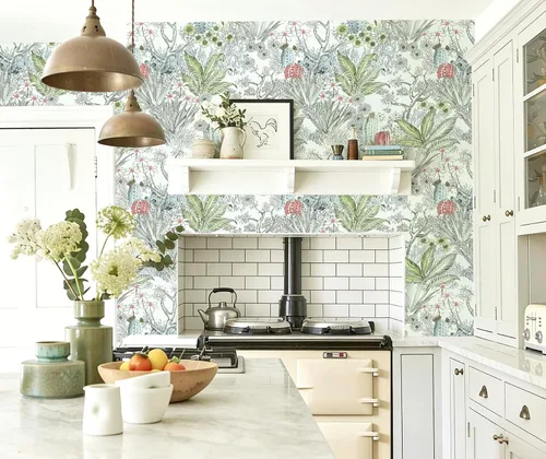 Miniatura 3 de Wudnaye Papel tapiz bohemio para despegar y pegar, papel tapiz Catus de 17.7 x 118.1 pulgadas, papel tapiz floral vintage para despegar y pegar