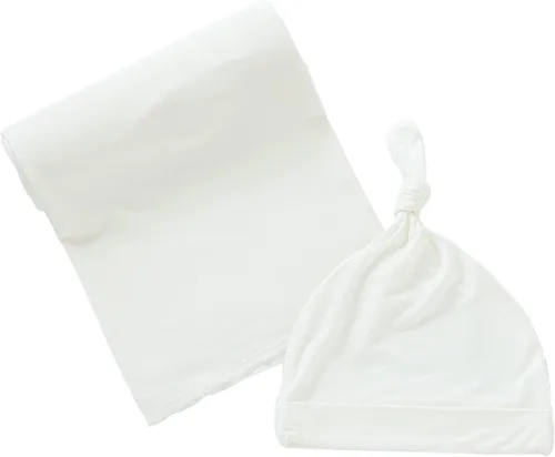 Miniatura 20 de Juego de manta de algodón de punto para bebé con gorro y diadema para recién nacido, mantas de recepción para bebé, niña y niño, 35 x 35 pulgadas