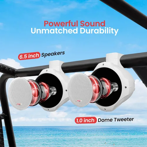 Miniatura 4 de Pyle Altavoces de torre de wakeboard marinos impermeables + paquete estéreo receptor marino Bluetooth Sistema de audio Bluetooth para barco de 300