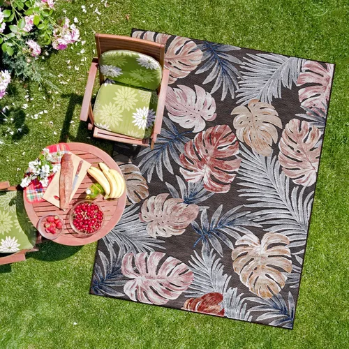 Miniatura 59 de CAMILSON Alfombra para Interiores y Exteriores, Alfombras de Área Azules 5x7 con Hojas Tropicales Botánicas para Patios Interiores y Exteriores