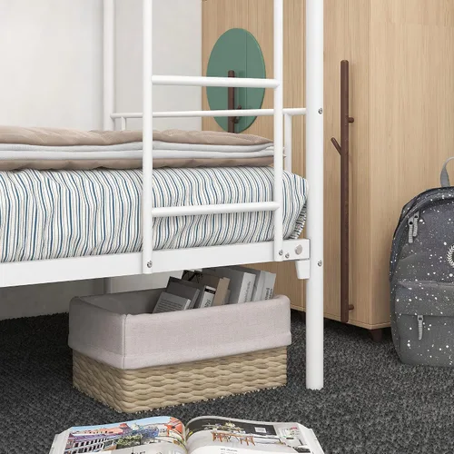 Miniatura 7 de EMKK Literas con marco de cama individual sobre individual, litera de metal resistente de tamaño individual para niños, adolescentes, niños, niñas