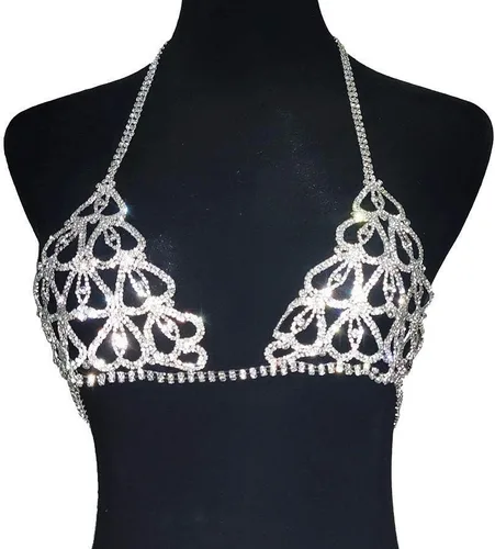 Miniatura 4 de Ropa interior sexy de Rhinstone para mujer, cadena de cristal, cadena de cintura para el vientre, minivestido brillante, joyería nocturna, bragas