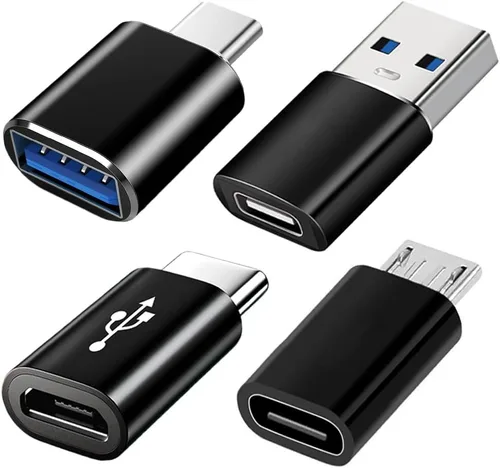 Paquete de 4 adaptadores USB C, adaptador USB C a USB 3.0 OTG, adaptador micro USB a USB C compatible con MacBook Pro, iPhone 17/16/15, iPad,