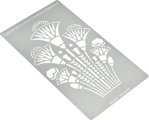 Miniatura 2 de Aleks Melnyk No.459 - Plantilla de metal, espirales, flores de loto egipcias antiguas, adorno, patrones, plantilla pequeña, 1 unidad, plantilla