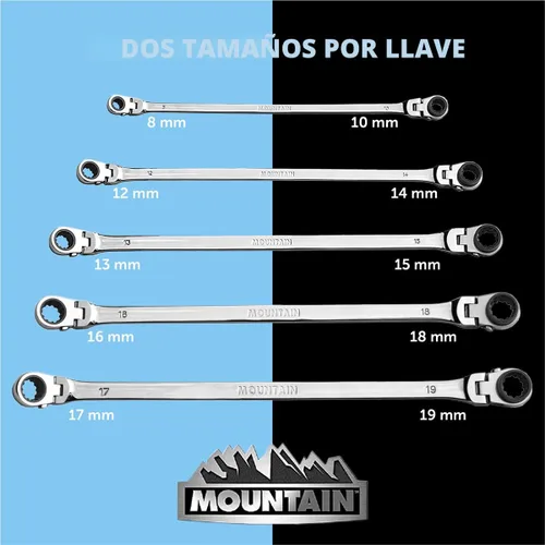Miniatura 7 de Mountain RM6 - Juego de llaves reversibles de doble caja de 5 piezas para garajes, talleres de reparación y bricolaje, acanalado universal, diseño