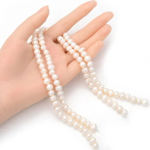 Miniatura 4 de Adabele 2 hebras de cuentas sueltas redondas de patata natural real cultivadas de agua dulce blancas de 7 a 0.315 in para fabricación de joyas