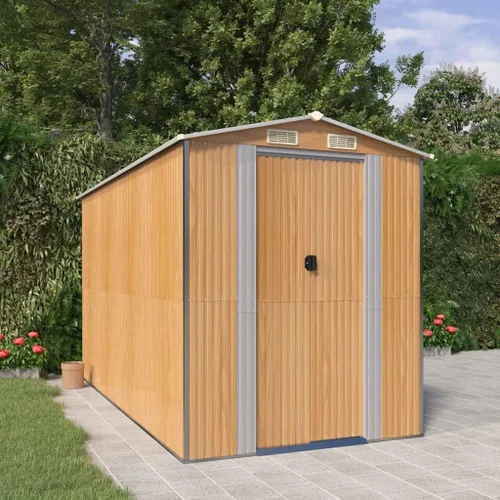 Miniatura 17 de Cobertizo de jardín de acero galvanizado marrón, 75.6 x 304.3 x 87.8 pulgadas, gran cobertizo de almacenamiento para exteriores con puertas
