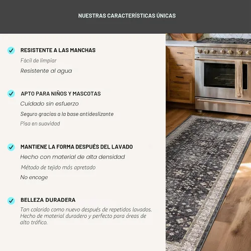 Miniatura 7 de Alfombra Boho Negra para Sala de Estar - Alfombra de Área Lavable de 10x14 Pies, Alfombras de Comedor para Debajo de la Mesa, Alfombra Suave de Pelo
