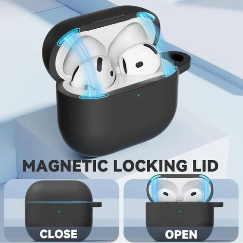 Miniatura 2 de Ljusmicker – Funda para AirPods 4 (2024) con cierre magnético en la tapa y juego de limpieza, funda protectora de silicona suave para Apple AirPods