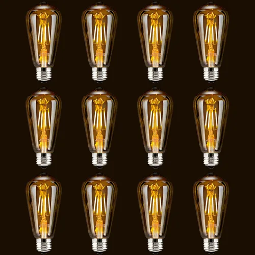 Miniatura 11 de ASOKO Paquete de 4 bombillas Edison regulables, bombillas vintage equivalentes a 40 W, 2200 K-2400 K blanco cálido (vidrio ámbar), ST64, base E26