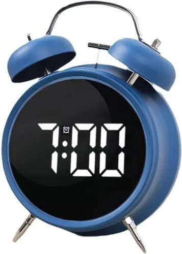 Miniatura 10 de Pequeño reloj despertador electrónico LED de doble campana, reloj despertador de metal ruidoso para dormir pesado, reloj despertador digital