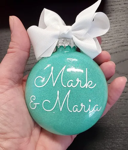 Miniatura 4 de Adorno de Navidad personalizado relleno de purpurina hecho a medida, regalo ideal para fiesta de intercambio de regalos de oficina (Aqua)