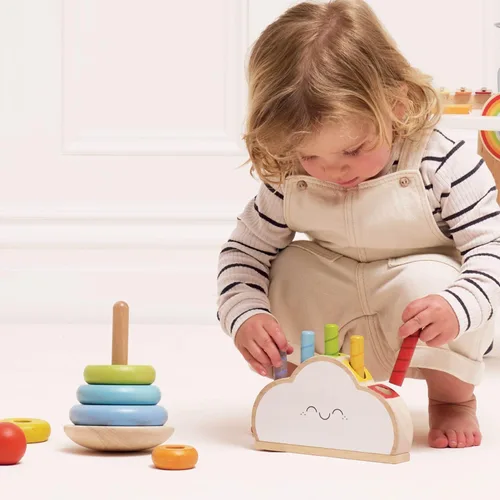 Miniatura 5 de Le Toy Van - Juguete sensorial de madera para bebé Petilou Rainbow Cloud Pop Press and Release Toy Juguete educativo sensorial Montessori