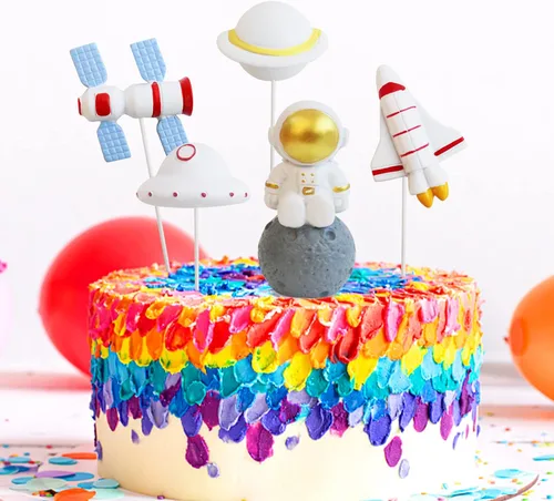 Miniatura 6 de Ercadio 1 pieza de decoración para tartas de niña espacial, luna, estrella, cohete, planeta, decoración de pasteles, espacio de feliz cumpleaños