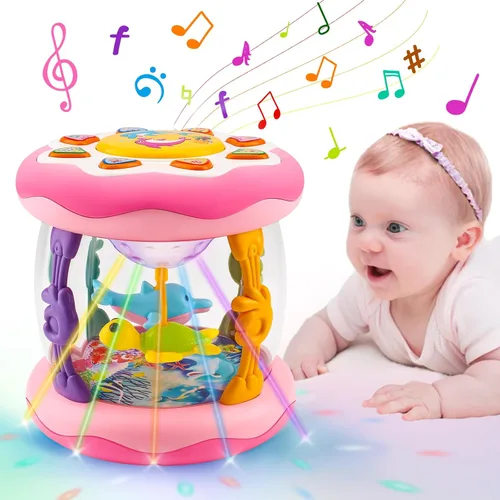 Juguetes para bebé niña de 0 a 6 meses, proyector musical giratorio con luz boca abajo, juguete para bebés de 0-3 4 5 6 7 8 9 meses, acuario, Rosa