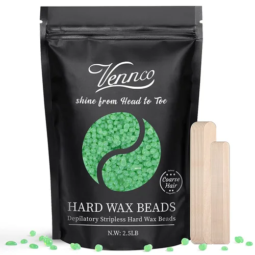 VENNCO Perlas de Cera de Aloe de 2.5 libras - Granos de Cera Dura para Depilación de Vello Grueso, Recarga Grande Suave para Kit de Calentador de