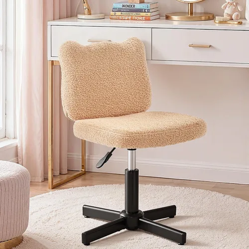 Miniatura 13 de LUE BONA Taburete de tocador ajustable con respaldo ancho con orejas de oso femenino, taburete giratorio de 360° para sala de maquillaje, otomana