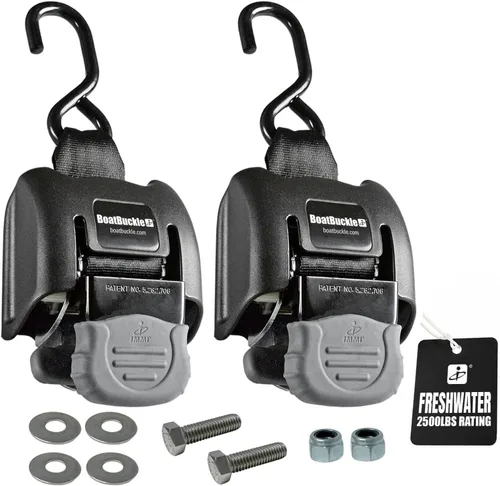 BoatBuckle G2 Correas de amarre para popa de barco a remolque 2x43 pulgadas, 1134 kg de resistencia a la rotura, correas de trinquete retráctiles