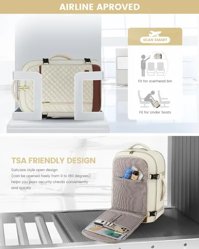 Miniatura 5 de LOVEVOOK - Mochila para laptop con bolso para mujer, mochila de viaje de moda, aprobada por aerolíneas, Beige, Mochilas de viaje