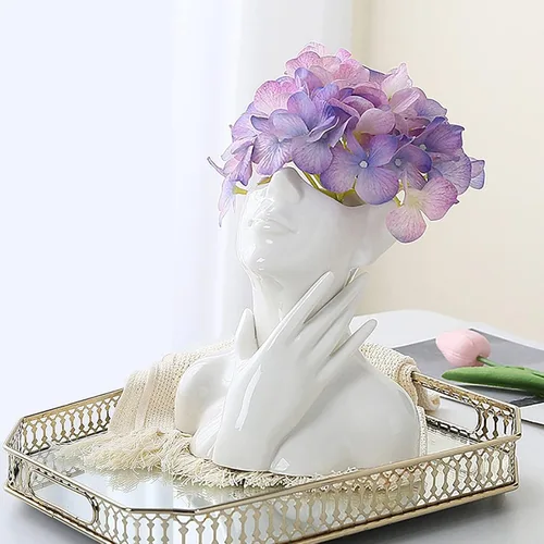 Miniatura 11 de Jarrón de cerámica con forma de mujer, ideal para decoración de estante, moderno florero para decoración de mesa, florero pequeño de granja