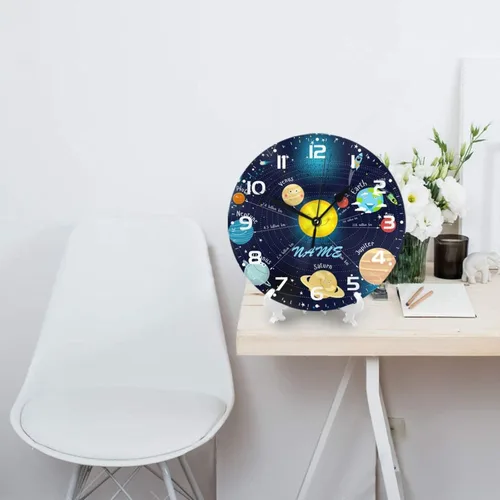 Miniatura 4 de Reloj de pared personalizado con diseño de planeta y galaxia para habitación de niños, reloj de pared personalizado con nombre de niño, regalo
