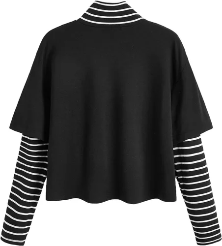 Miniatura 2 de SweatyRocks - Camiseta corta para mujer, manga larga a rayas, con estampado de mariposas y bloque