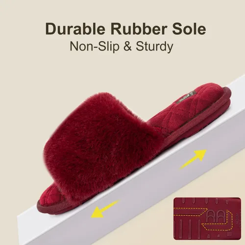 Miniatura 6 de LongBay Pantuflas de espuma viscoelástica de piel sintética para mujer, cómodas y planas, con puntera abierta, cómodas sandalias de casa