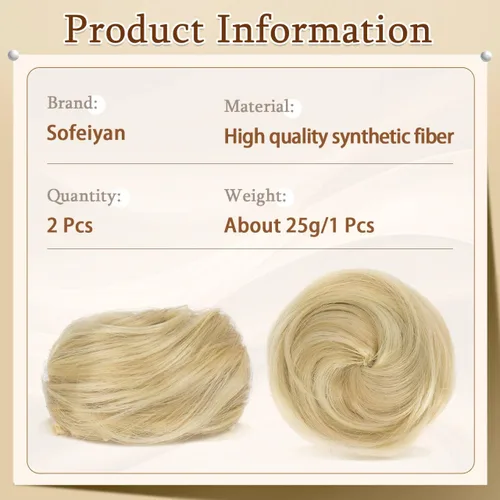 Miniatura 2 de SOFEIYAN 2 extensiones de cabello sintético con clip de garra, accesorio para peluca, moño espacial updo, moño desordenado con orejas de gato