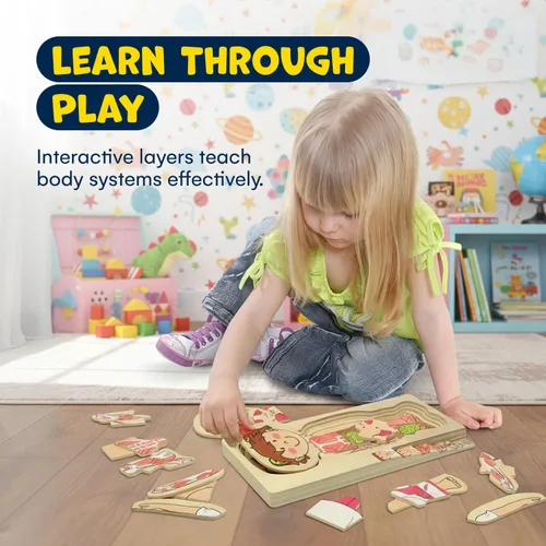 Miniatura 5 de Kidzlane Rompecabezas de Madera de 29 Piezas para Niños Pequeños y Niños - Juego de Rompecabezas de Anatomía de Niño - Rompecabezas de Anatomía
