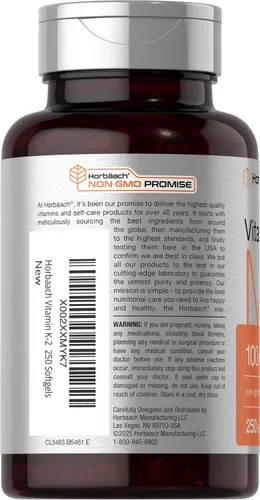Miniatura 3 de Horbäach Vitamina K2 MK7 100mcg 250 cápsulas blandas Suplemento sin OMG, sin gluten