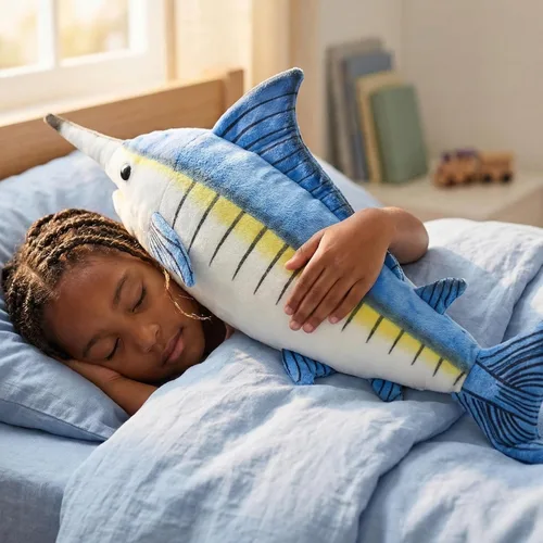Miniatura 6 de Juguete de peluche de pez Marlin de simulación, animales realistas de 18.5 pulgadas, animales de peluche azul Marlin, muñecas de felpa súper suaves