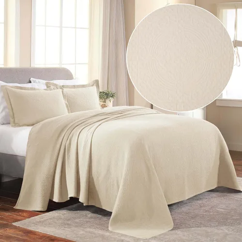 Miniatura 3 de Superior Juego de colcha de algodón con diseño de flor de lis, mantas cálidas, ropa de cama para todas las estaciones, decoración de dormitorio