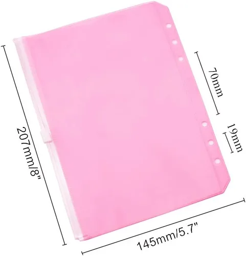 Miniatura 2 de Bolsillos para carpeta A5, color rosa, 12 unidades, con cremallera, bolsas de hojas sueltas, 6 agujeros, organizador de cremallera de PVC, carpeta