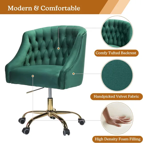 Miniatura 5 de Silla de escritorio copetuda de terciopelo Verde