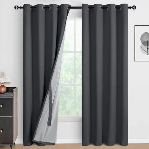 Miniatura 154 de DWCN Cortinas 100% opacas de 84 pulgadas de largo para dormitorio con forro negro, paneles de cortina de ventana de doble capa con aislamiento Azul