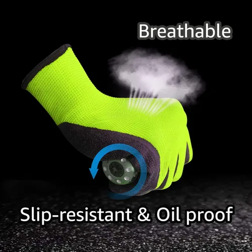 Miniatura 4 de Evridwear Guantes de trabajo de seguridad con recubrimiento de goma de látex arrugado aplicado a mano para hombres y mujeres, uso general múltiple