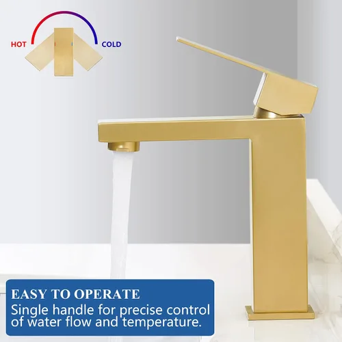 Miniatura 3 de Tohlar Grifo de baño dorado, grifo dorado cepillado para fregadero de baño, grifo de baño dorado de un solo agujero, moderno grifo de lavabo