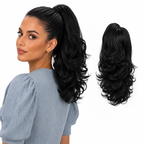 Miniatura 28 de PRETTYSHOP - Extensión de cabello rizado voluminoso, cola de caballo de 14 pulgadas con clip, resistente al calor